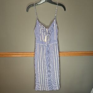 Lush Blue and White Striped Midi Dress